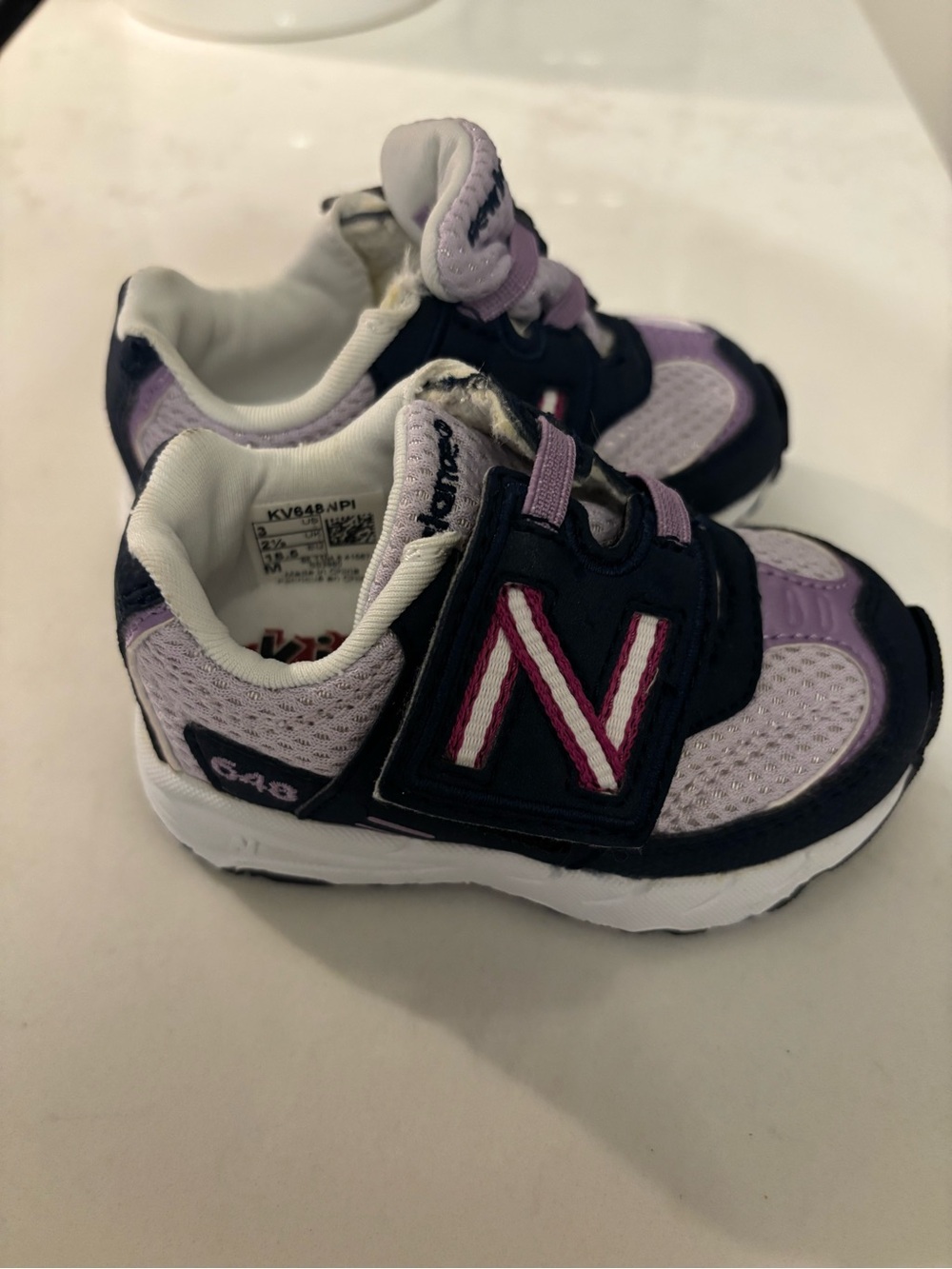 New Balance Kids Lavender and Navy Velcro Sneakers